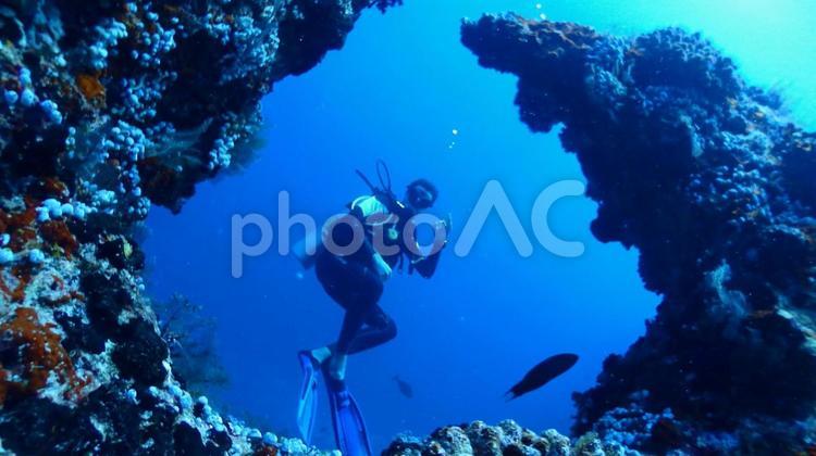 okサインをする外国人男性ダイバー ダイバー,バディ,ハンドサインの写真素材