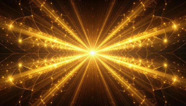 黄金に輝く放射状の光エネルギー抽象アートの写真