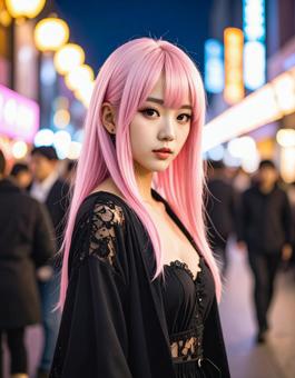 夜の電気街・黒レースコスの彼女 夜の電気街・黒レースコスの彼女の写真
