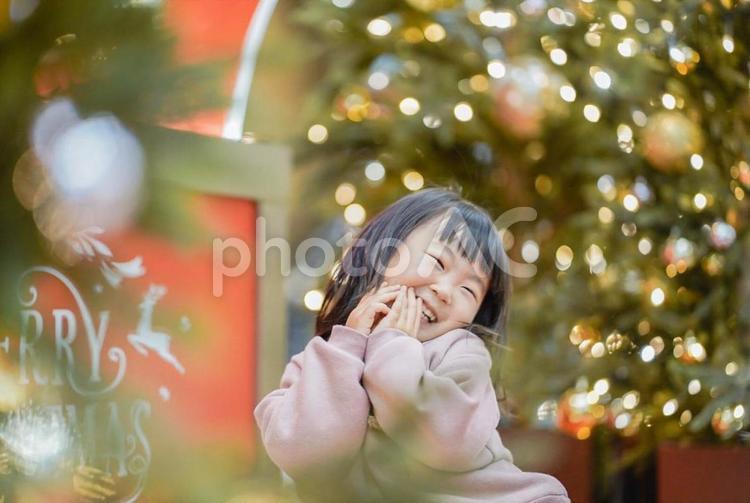 クリスマスに浮かれる少女６ かえで,クリスマス,クリスマスツリーの写真素材