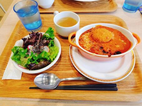 ドリアとサラダのセット ドリア,カフェ,カフェラテの写真素材