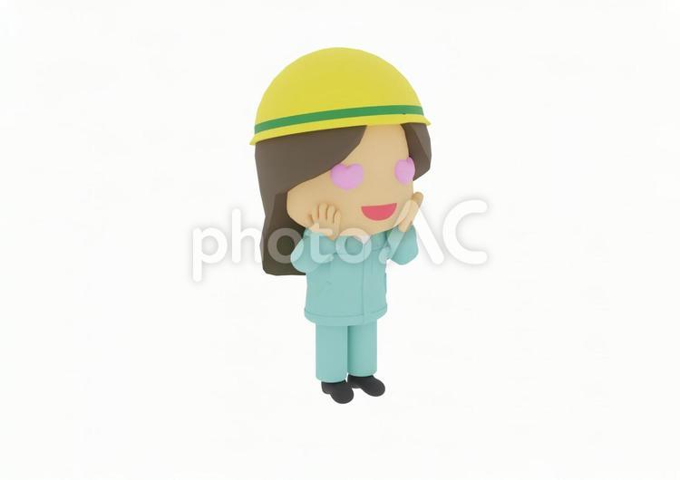 目がハートで一目惚れする工場の女性作業員 労働者,現場監督,設備士の写真素材