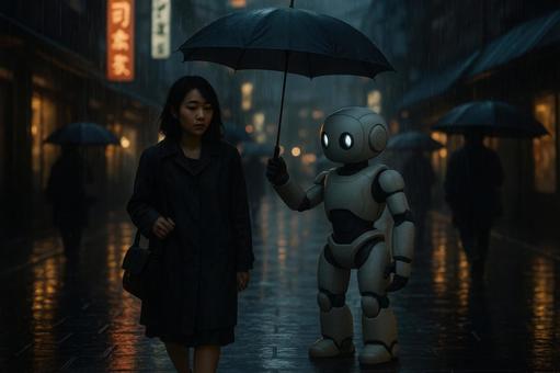 傘をさす天気対応ロボット 傘をさす天気対応ロボットの写真