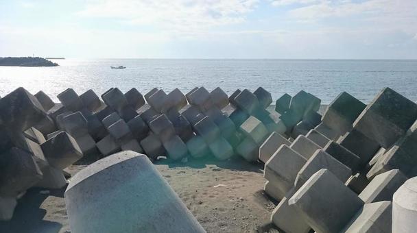 海と消波ブロック 海と消波ブロック 海,テトラポッド,防波堤の写真素材