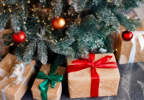 クリスマスツリーの下の可愛いプレゼント クリスマス,クリスマスツリー,ツリーの写真素材