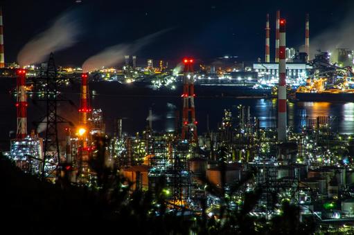 水島展望台からの夜景 水島展望台,夜景,工場夜景の写真素材