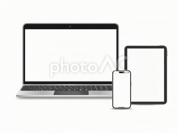 ノートPCとタブレットとスマートフォン　 ノートパソコン,パソコン,pcの写真素材