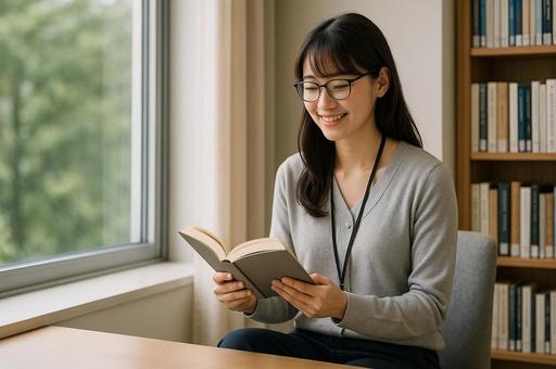 窓際で読書する司書の休憩時間 窓際で読書する司書の休憩時間の写真