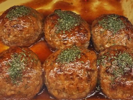 Photo, hamburger, demiglas sauce, rough, 