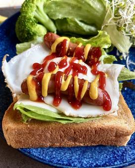 わんぱくオープンサンド わんぱくオープンサンド 旦那飯,男の料理,手料理の写真素材