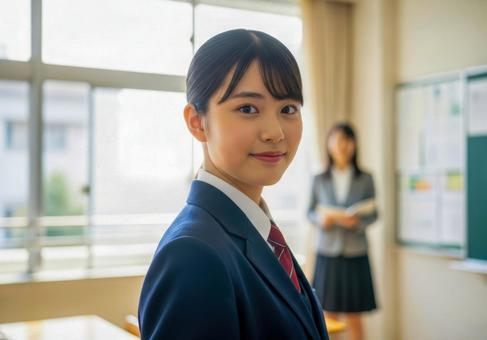 笑顔で前を見つめる女子学生のポートレート 笑顔で前を見つめる女子学生のポートレートの写真