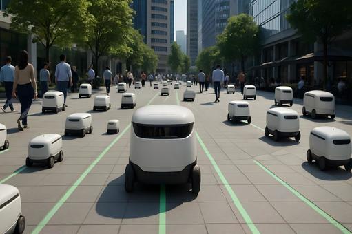 配送ロボット群走行 配送ロボット群走行の写真