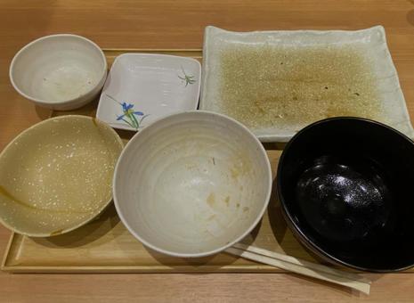 空の食器 食後 割り箸 空の食器 食後 割り箸 空の食器,空の器,割り箸の写真素材