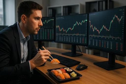 寿司と株価観察の人物 寿司と株価観察の人物の写真