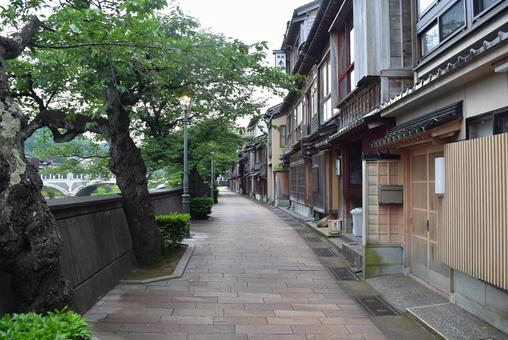 金沢市主計町茶屋街の早朝 金沢市,石川県,観光地の写真素材