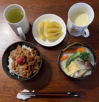 Photo, breakfast, rice, meat of the field, 