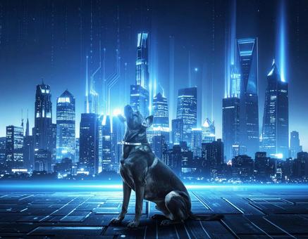 戌年フォト・未来都市を守る犬の写真