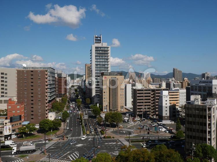 岡山市役所屋上からの　街並み　青空 １０月,秋,岡山市役所屋上の写真素材