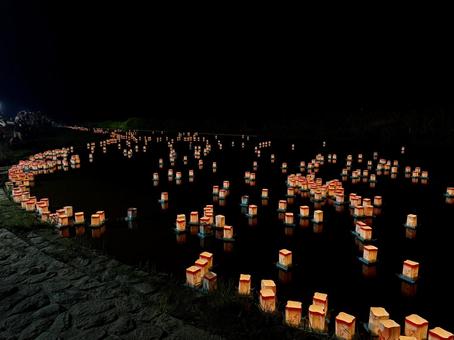 永平寺町大灯籠流しの一幕 玉ボケ,灯籠,灯ろうの写真素材