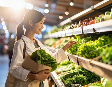 買い物をする女性 買い物をする女性の写真
