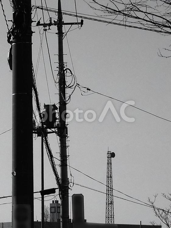 鉄塔がある風景 鉄塔,送電線,電線の写真素材