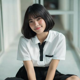 制服を着て微笑む若い学生のポートレート 制服を着て微笑む若い学生のポートレートの写真