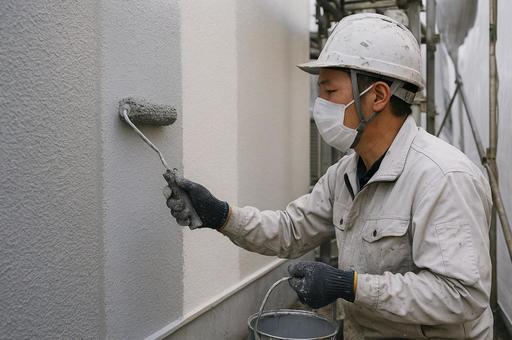 外壁塗装をする作業員 外壁塗装をする作業員の写真