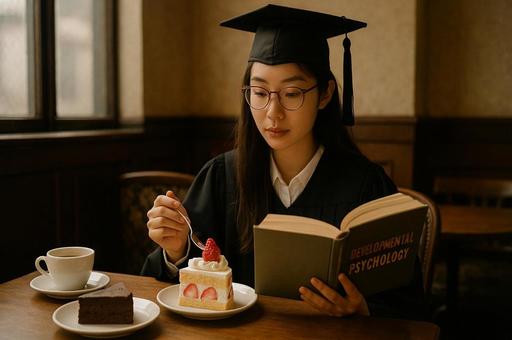 卒業式の読書とケーキの写真