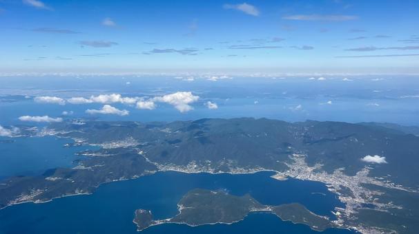 【空撮】上空から見た小豆島 空撮,青空,海の写真素材