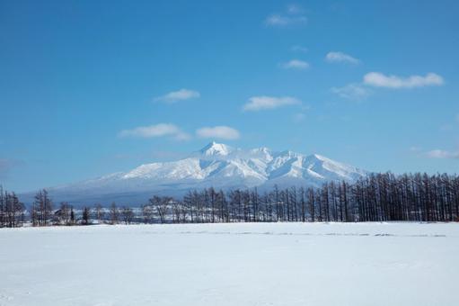 晴れわたる空にそびえる斜里岳 晴れわたる空にそびえる斜里岳 斜里岳,雪山,雪原の写真素材