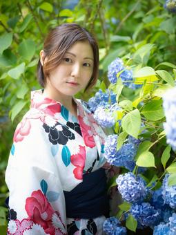 32: Hydrangea and a woman in a yukata, JPG 32: Hydrangea and a woman in a yukata, JPG