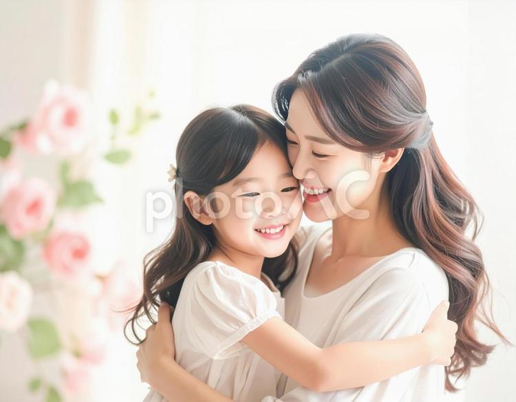 お母さん大好き 母子,親子,ハグの写真素材