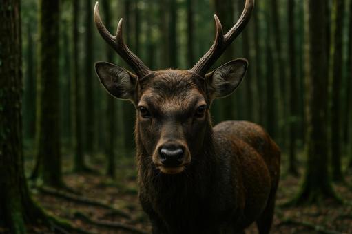 こちらを睨む野生の鹿 こちらを睨む野生の鹿の写真