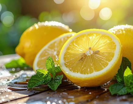 カットレモンの瑞々しい接写写真の写真