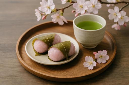 桜餅と新茶 桜餅と新茶の写真