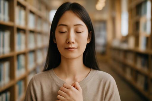 静寂を感じる図書館の写真