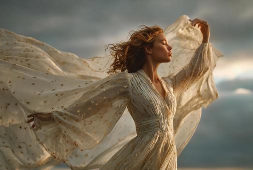 幻想的な白いドレスの舞いの写真