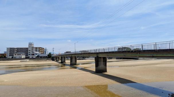 Photo, aosha river, imabari city, blue sky, 