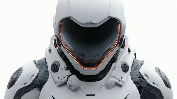 漆黒のバイザーと輝くオレンジの光の写真