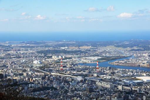 皿倉山頂より福岡県北九州市内を展望 風景,福岡県,北九州市の写真素材