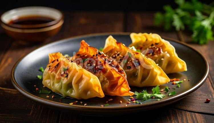 こんがりと色良く焼けた焼餃子 餃子,中華料理,中国料理の写真素材