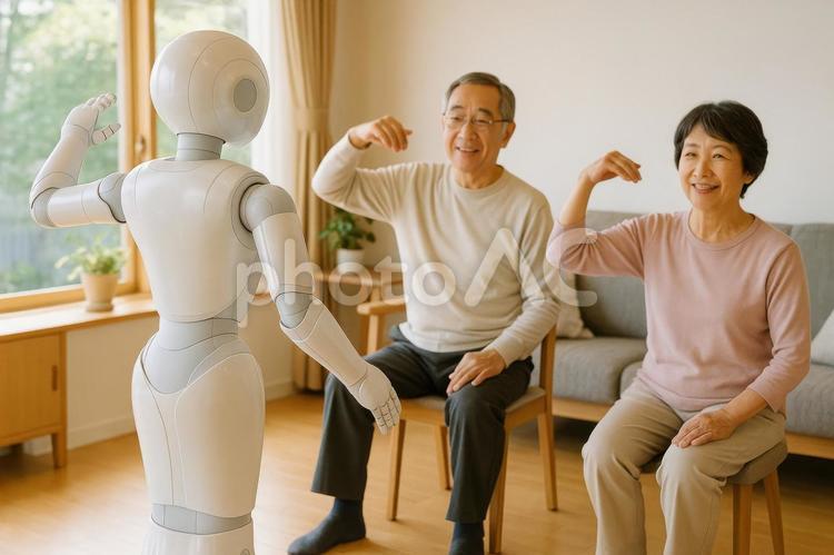 室内で体操を指導するロボット ロボット,日本,体操の写真素材