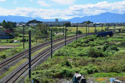 鉄道線路 羽越本線 山形県庄内 線路,電車線路,鉄道線路の写真素材