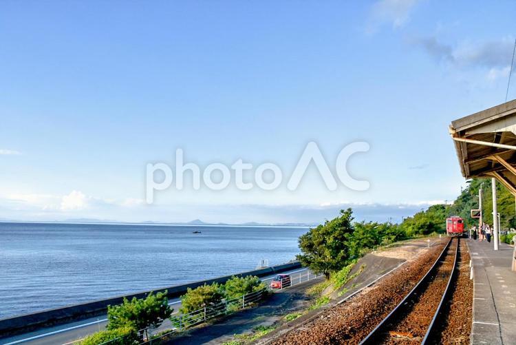 空と海と線路 空,ドライブ,海の写真素材