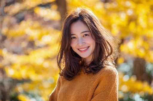 紅葉背景の女性-2 紅葉背景の女性-2の写真