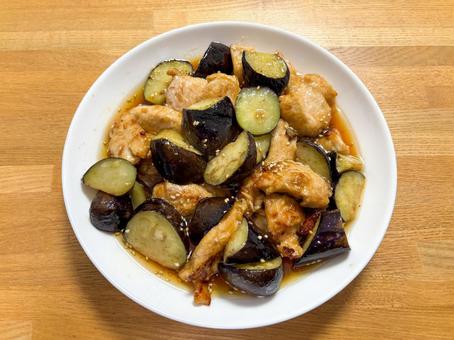 ナスと鶏肉の甘酢漬け ナス,なす,鶏肉の写真素材