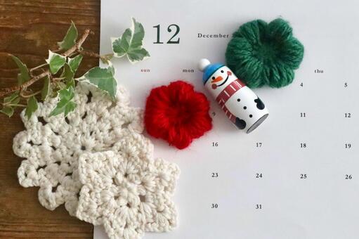 カレンダーとゆきだるま １２月イメージ 12月,12,１２月の写真素材