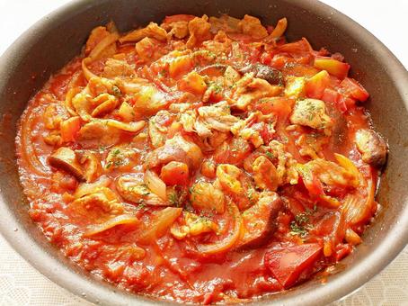 豚こまガーリックのトマト煮 フライパンで 豚こまガーリックのトマト煮 フライパンで 豚こま,豚バラ,肉の写真素材