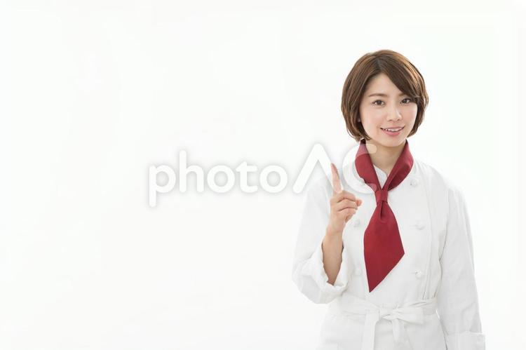 シェフ　指差し シェフ,女性,指差しの写真素材