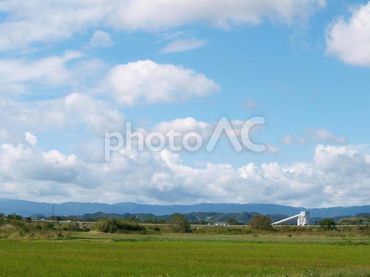 田園風景 田園,田んぼ,青空の写真素材